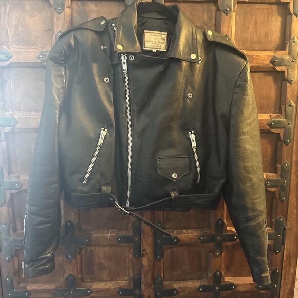 Vintage 80s cropped Espinoza’a Leather Motorcycle Leather Jacket size 46 - Picture 7 of 11